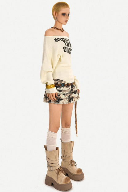 Original Camouflage Lace Spliced Ruffled Skirt