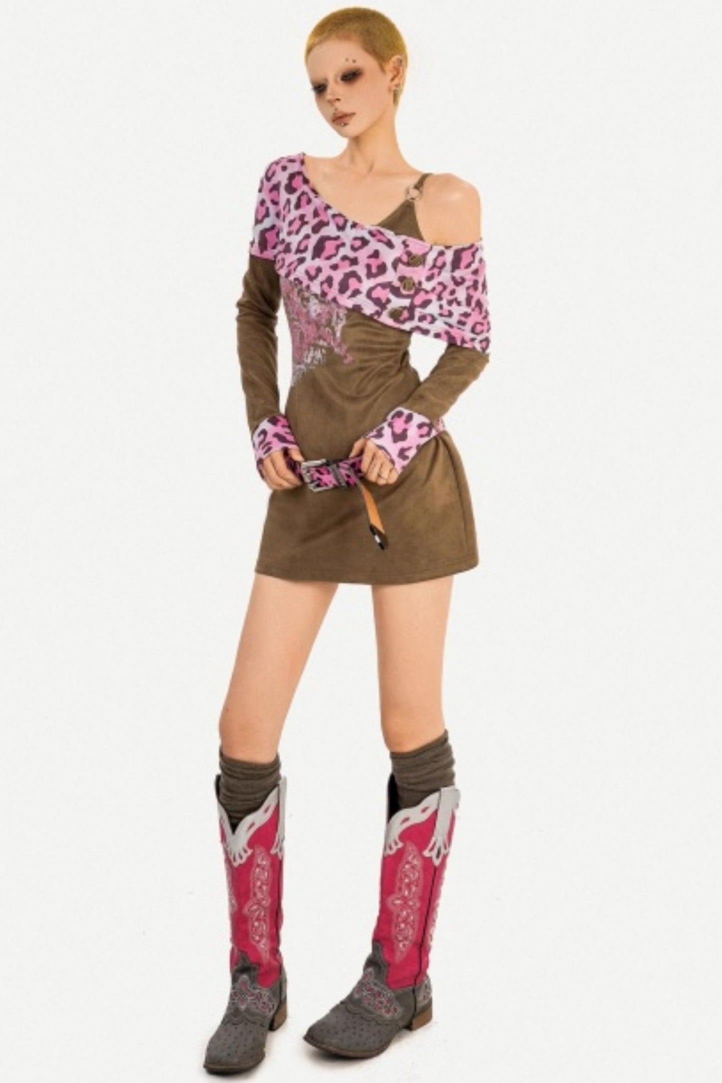 Pink Leopard Patchwork Dress