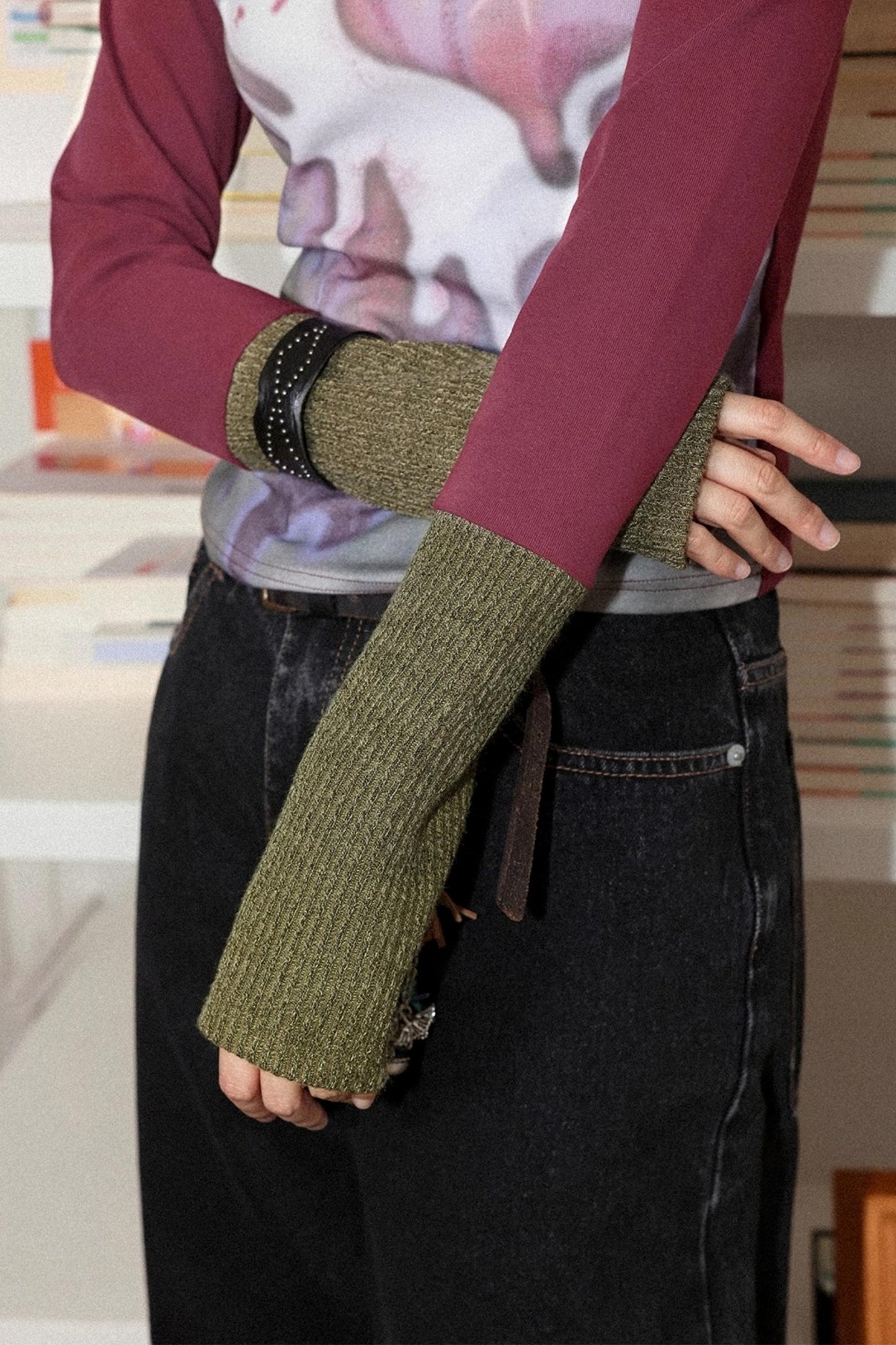 Flower Gauze Round Neck Long-Sleeved T-Shirt