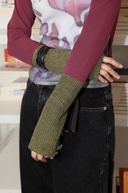 Flower Gauze Round Neck Long-Sleeved T-Shirt