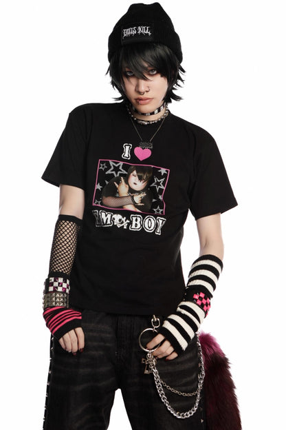 Versatile Gothic Slim Shoulder T-Shirt