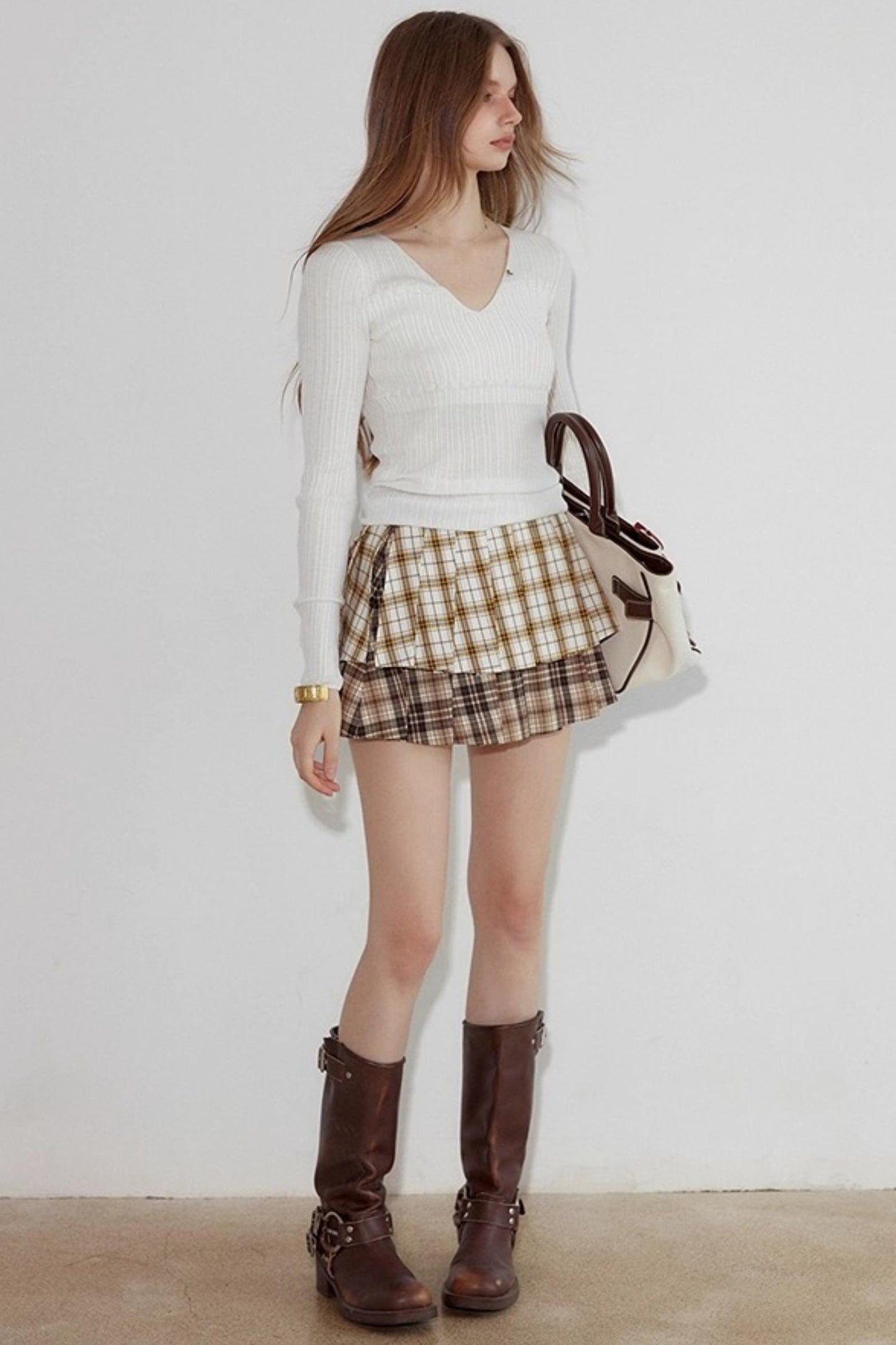 Textured V-neck Wool Knit Slim Top