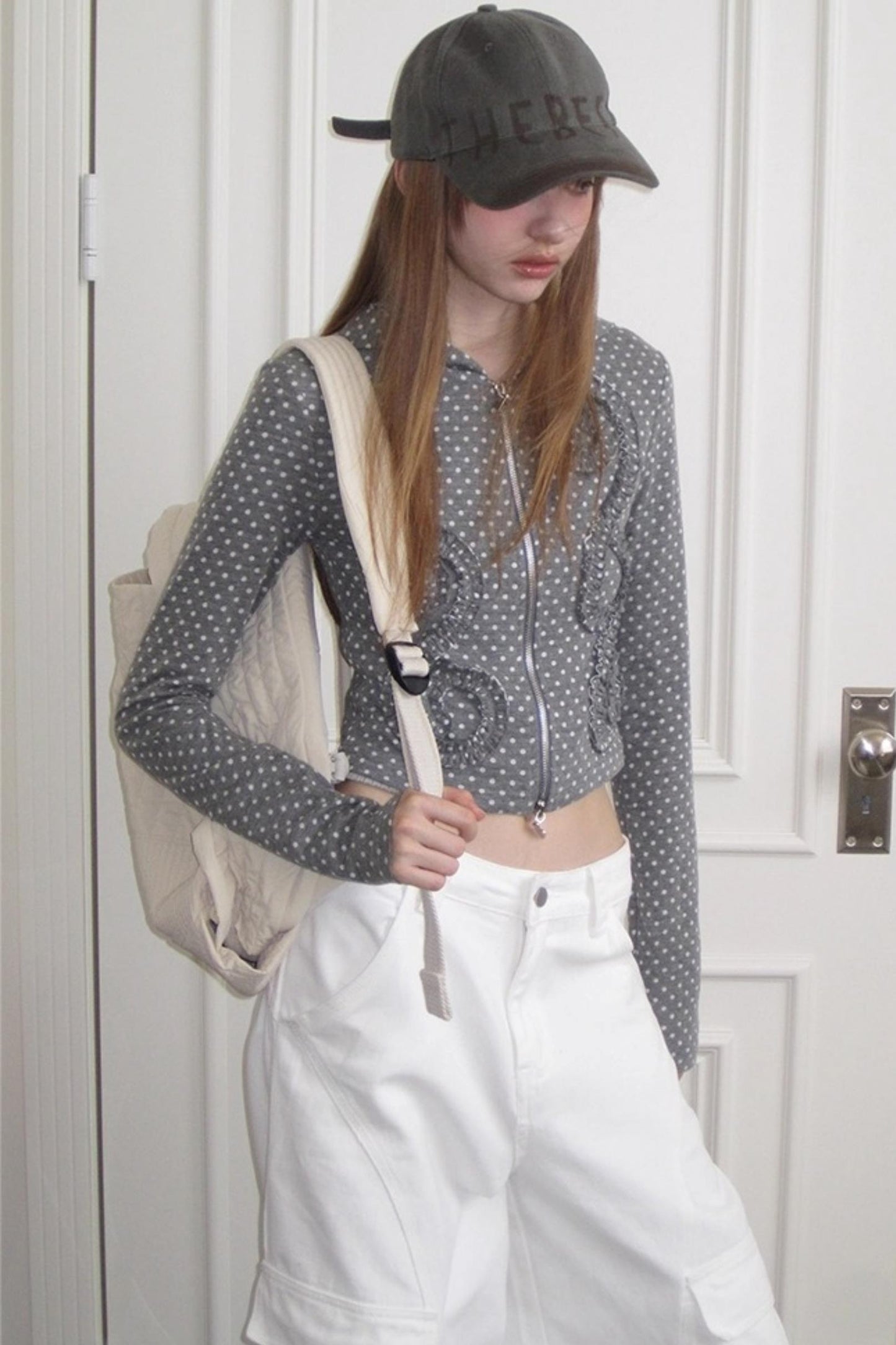 Reverbial Polka Dot Stripe Knitted Hoodie Top
