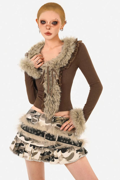 Spicy Fur Collar Knit Sweater