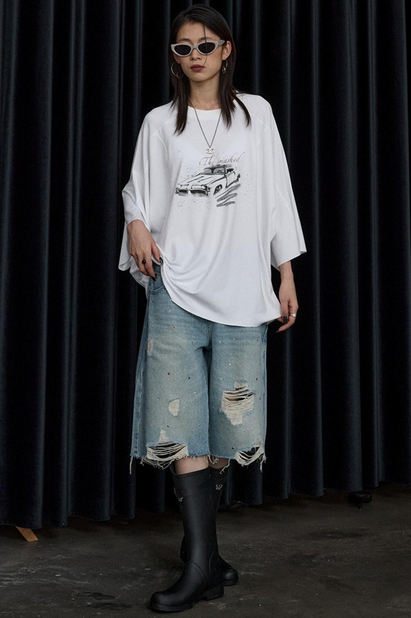 Vintage Car Print Cropped T-Shirt