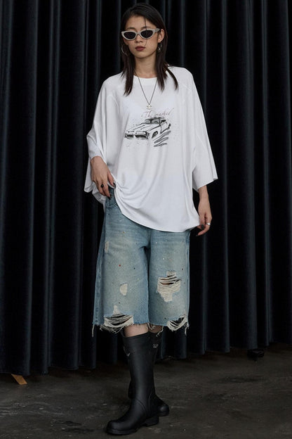 Vintage Car Print Cropped T-Shirt