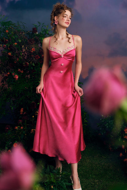 Satin Draped Camisole Gown Dress