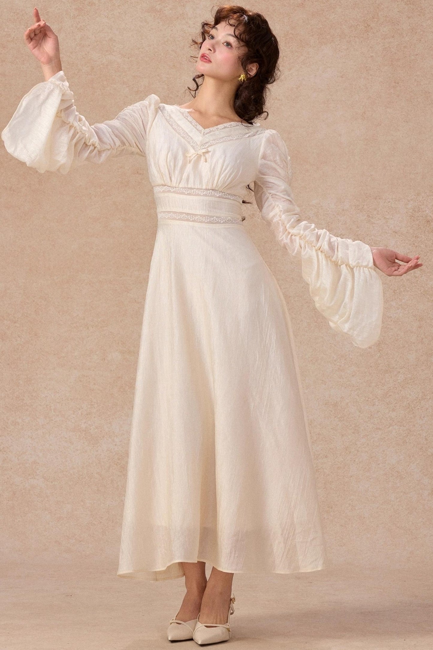 French court style V-Neck Satin Dress