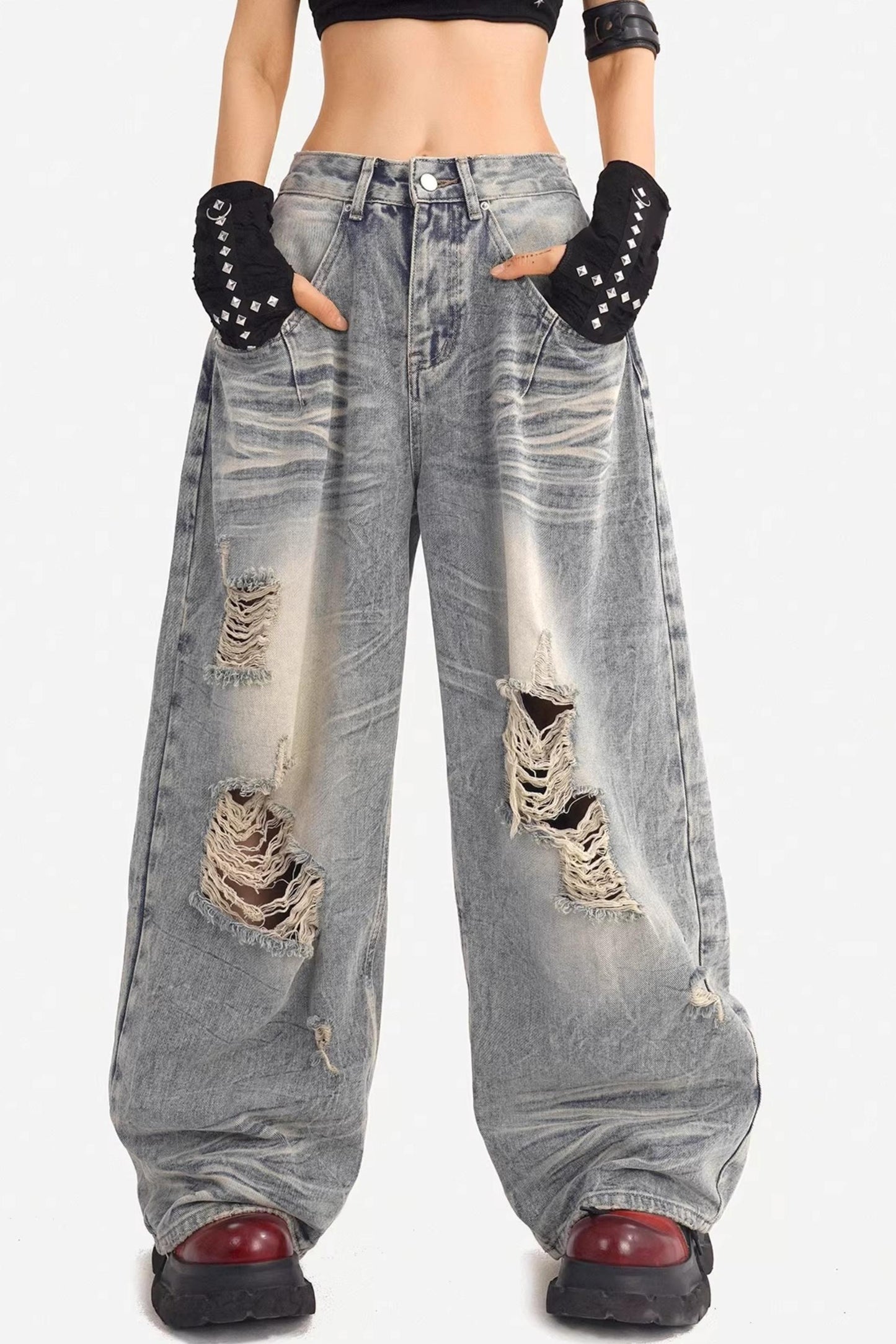 American Retro Ripped Denim Pants