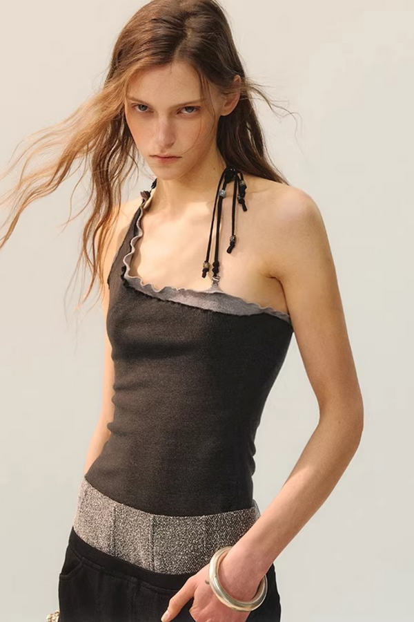 Frost Edge Beaded Halter Top