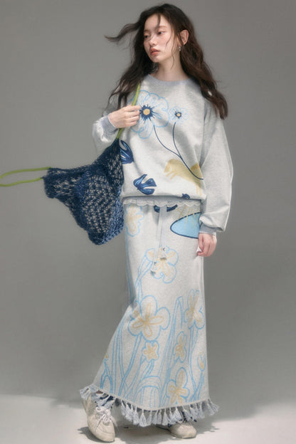 Flying Bird Print Skirt