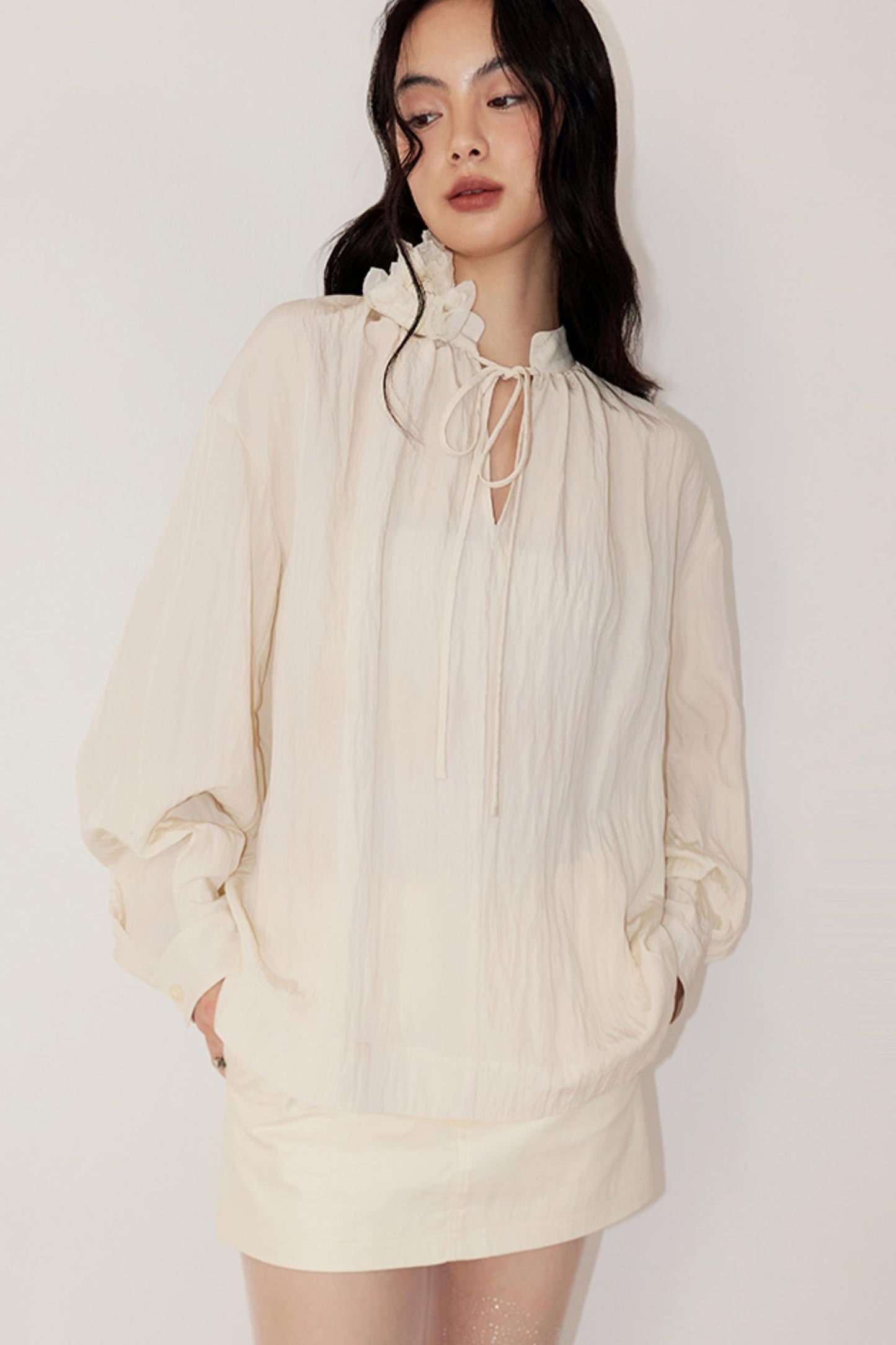 Dust Mist Rose Chinese Collar Top