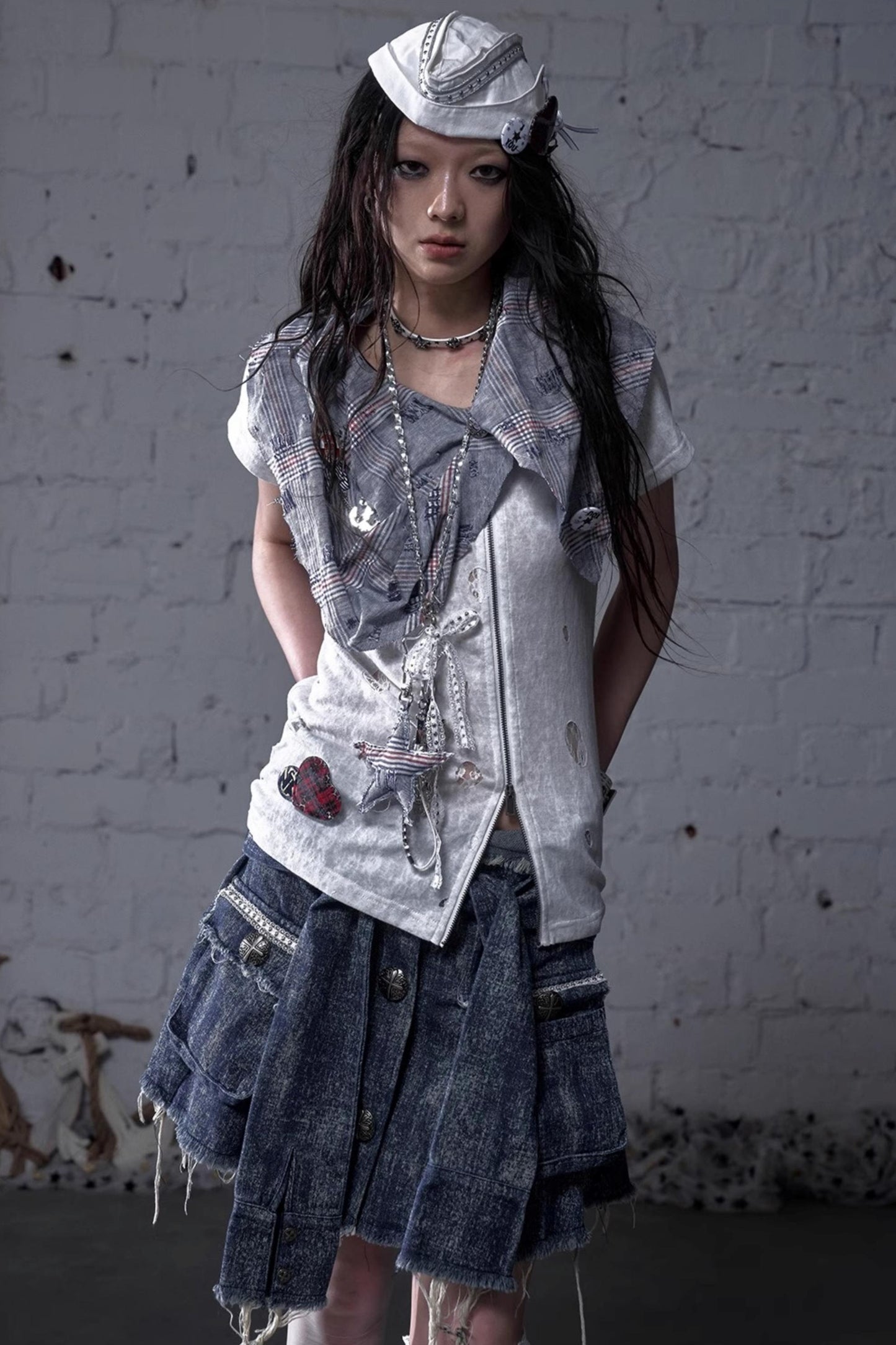 Plaid Layered Punk Street T-Shirt