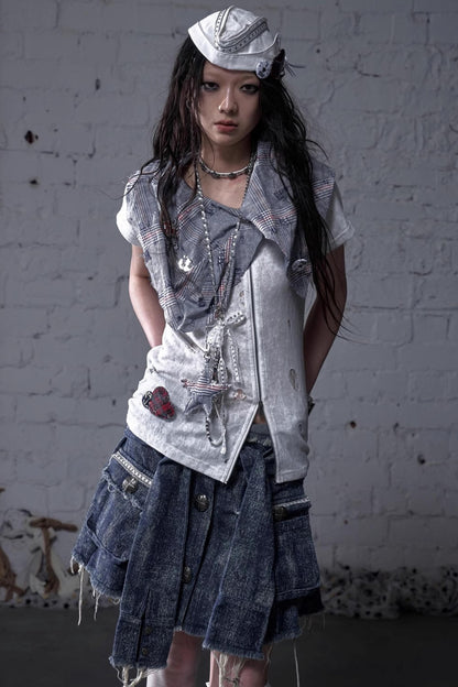 Plaid Layered Punk Street T-Shirt