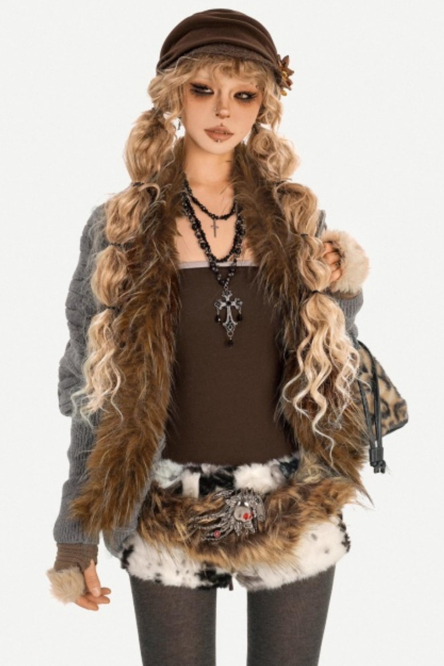 Fur Collar Knitted Cardigan