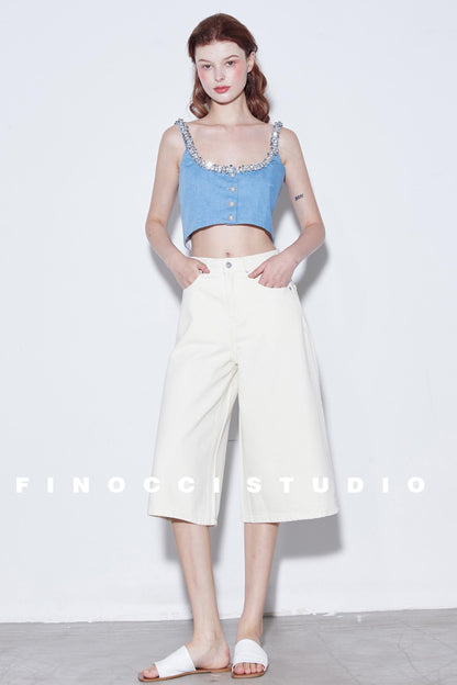 Relaxed Cotton Wide-Leg Denim Shorts