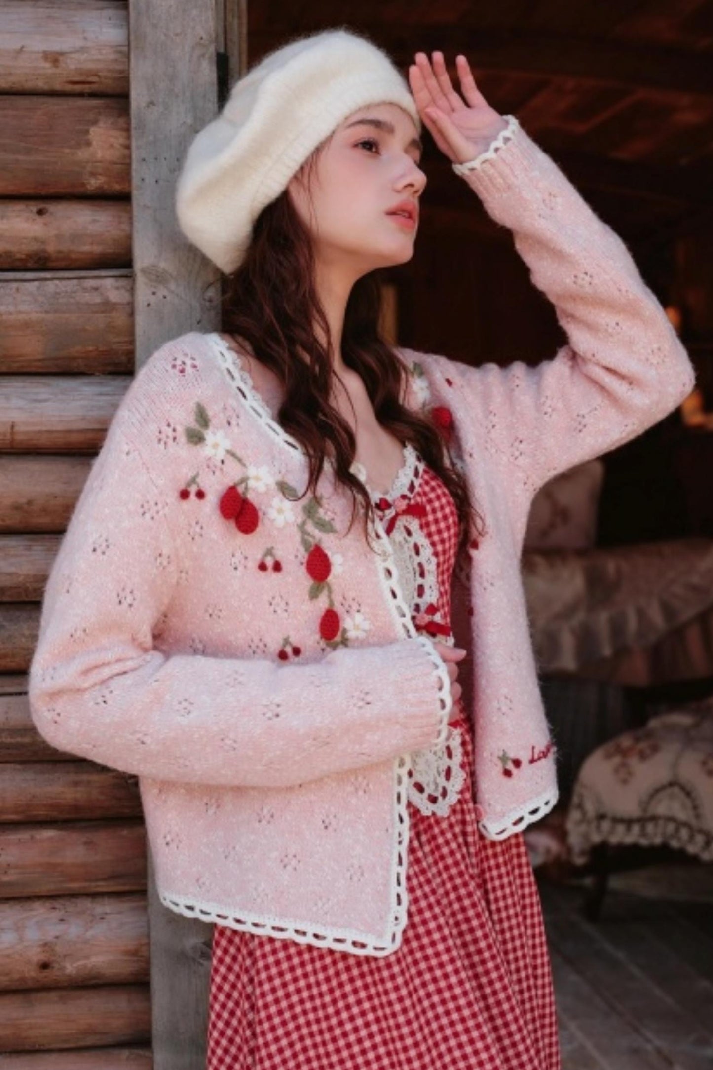 Pink Wool Knit Cardigan Set-Up