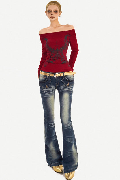 Retro Blue Flared Denim Pants