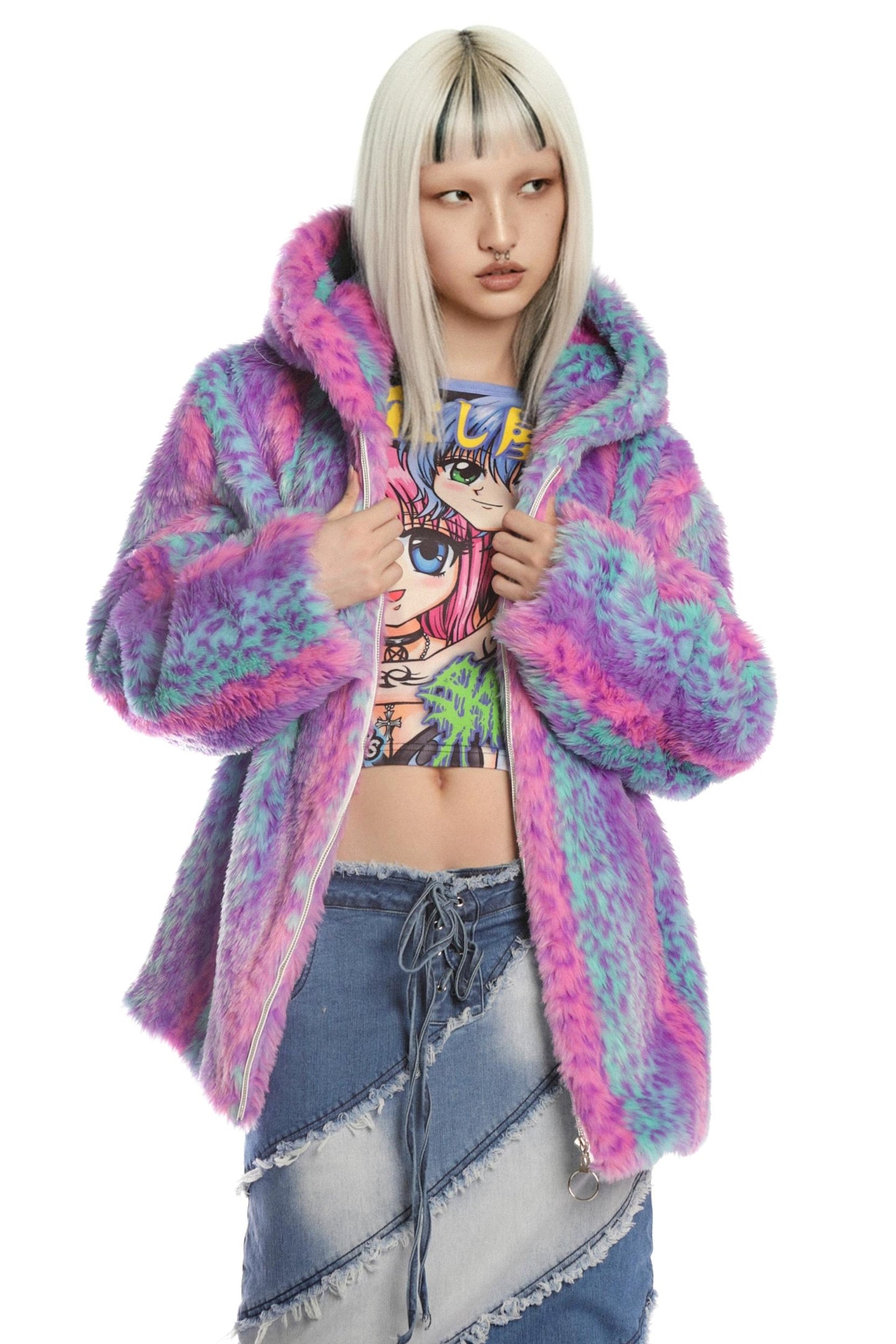 Colorful Leopard Fur Hooded Jacket