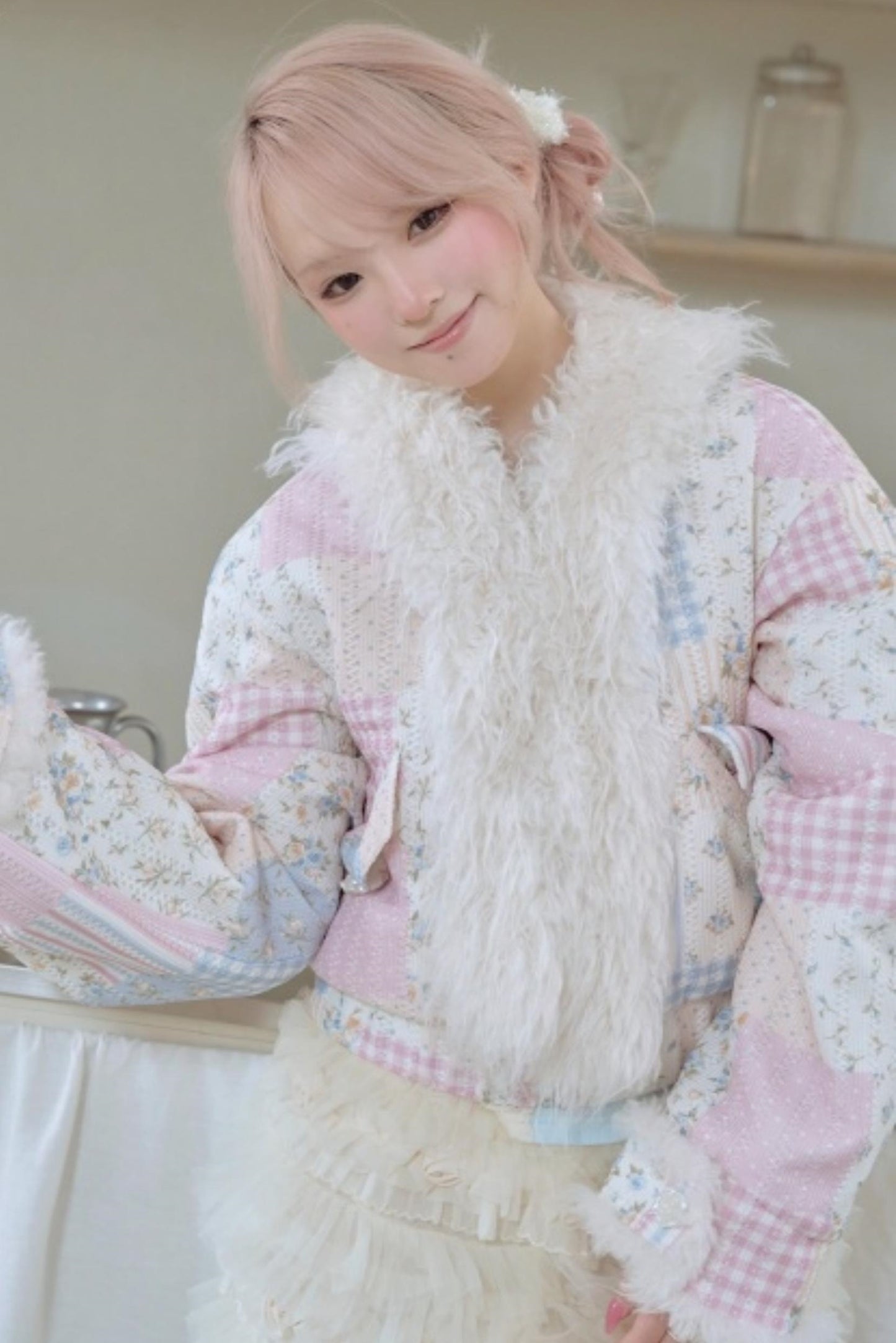 Sweet Floral Patchwork Fur Jacket