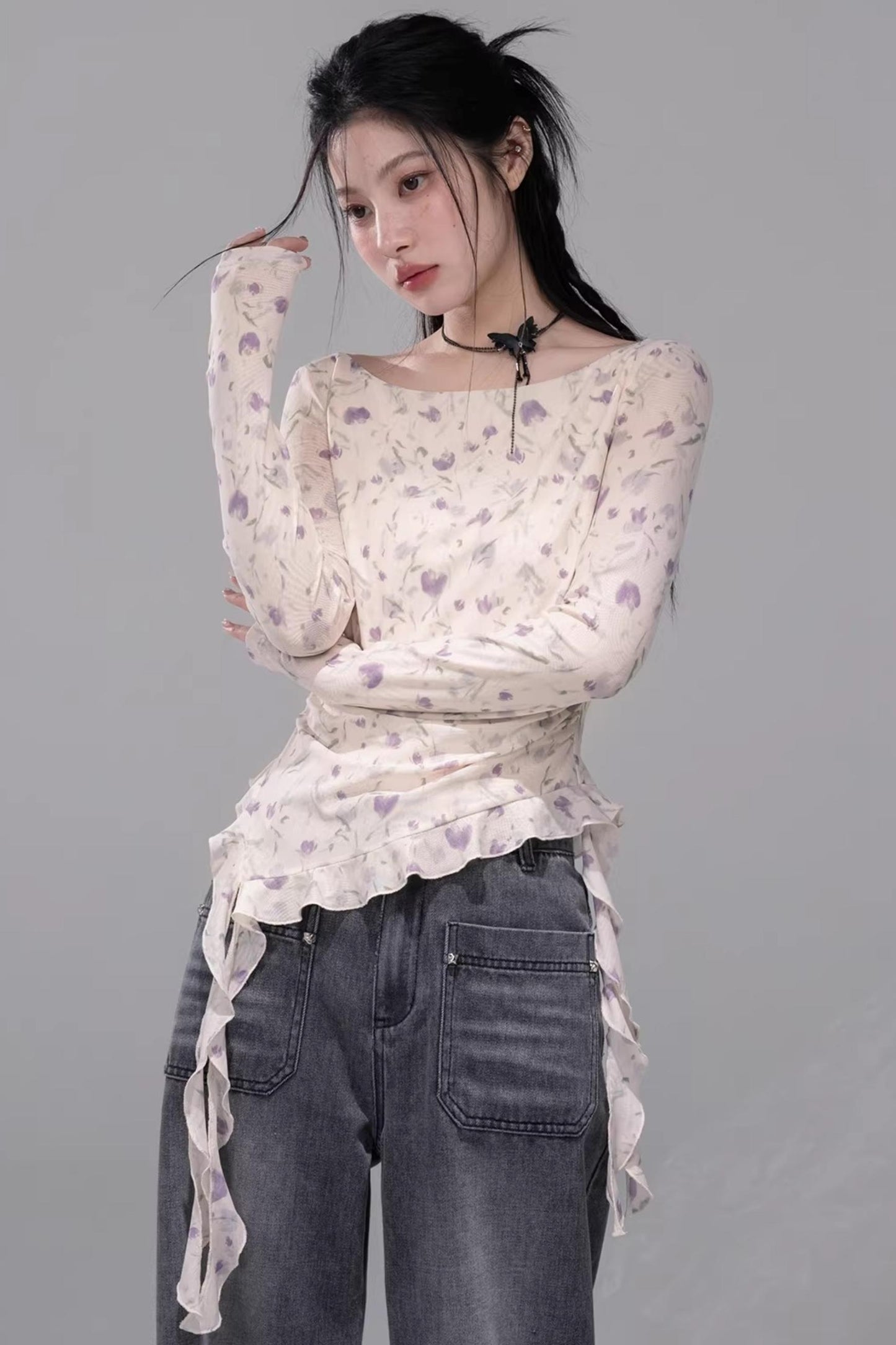 Fluttering Spring Mesh Blouse
