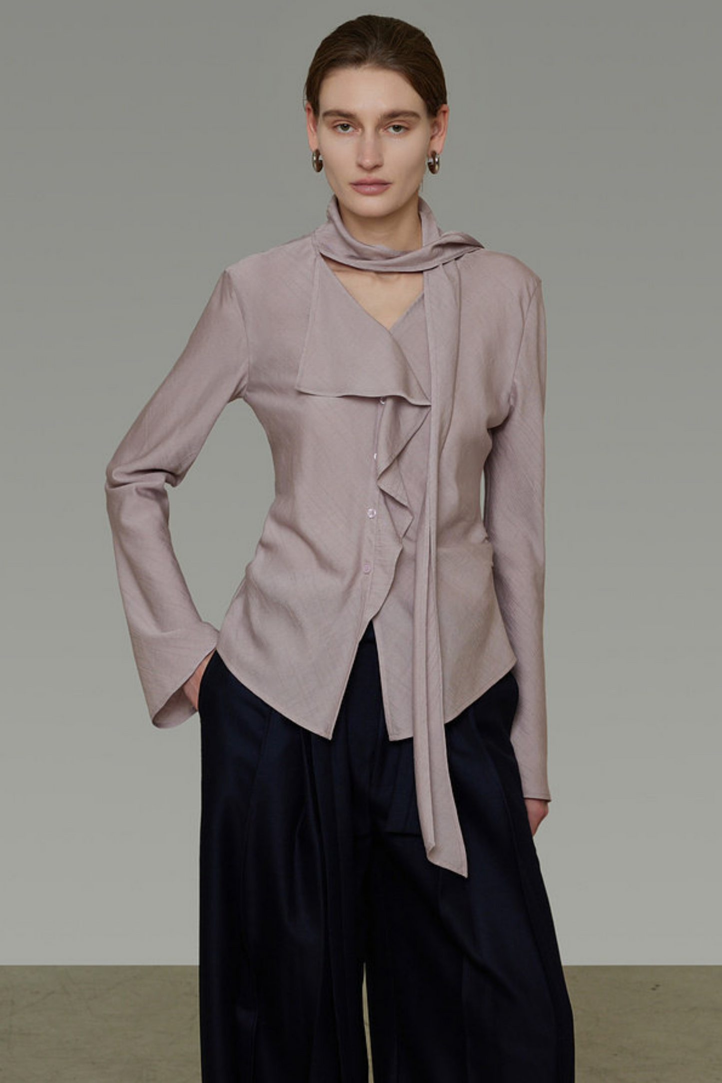 Silky Irregular Ribbon Blouse