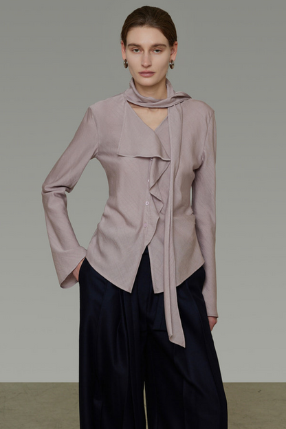 Silky Irregular Ribbon Blouse