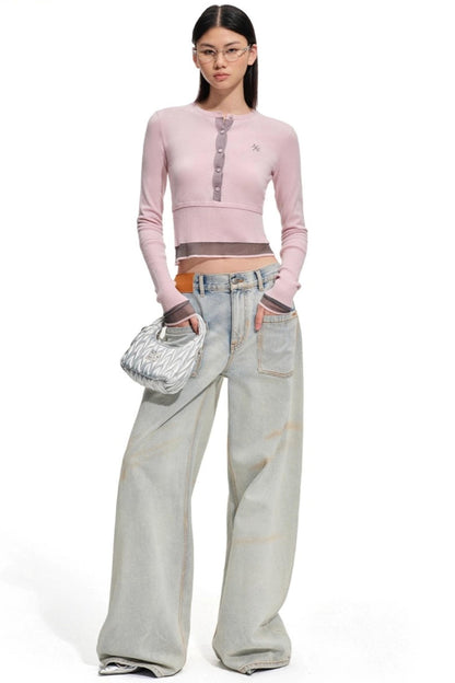 Sheep Wool Contrasting Knit Sweater