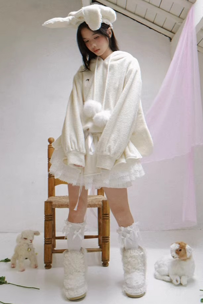 Lace Plush Sweatshirt Dress