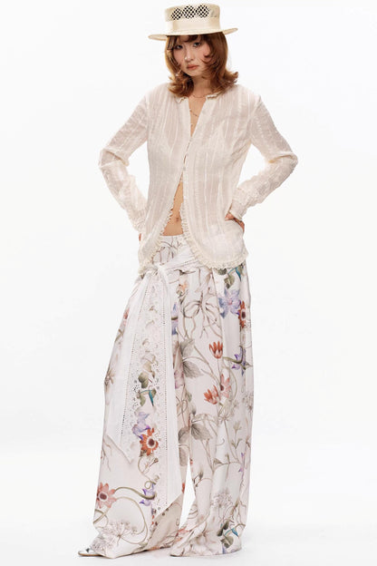 Retro Beige Lace Cardigan Top