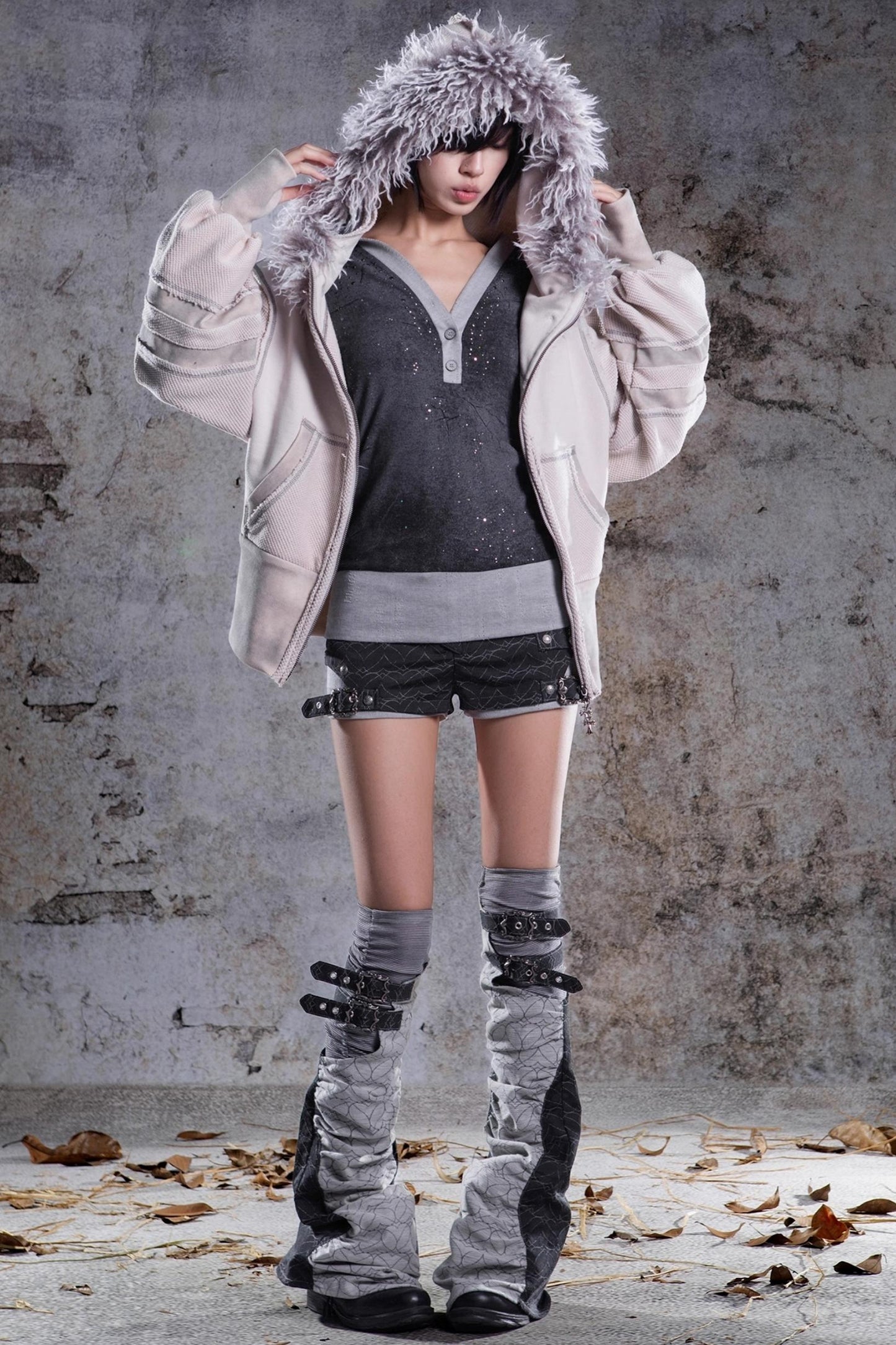 Vintage Lantern Sleeve Hooded Jacket