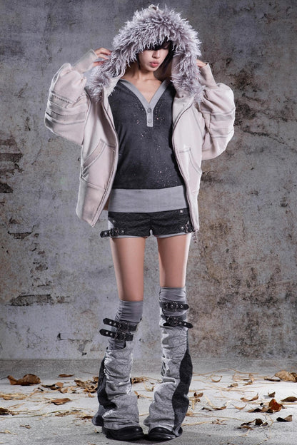 Vintage Lantern Sleeve Hooded Jacket