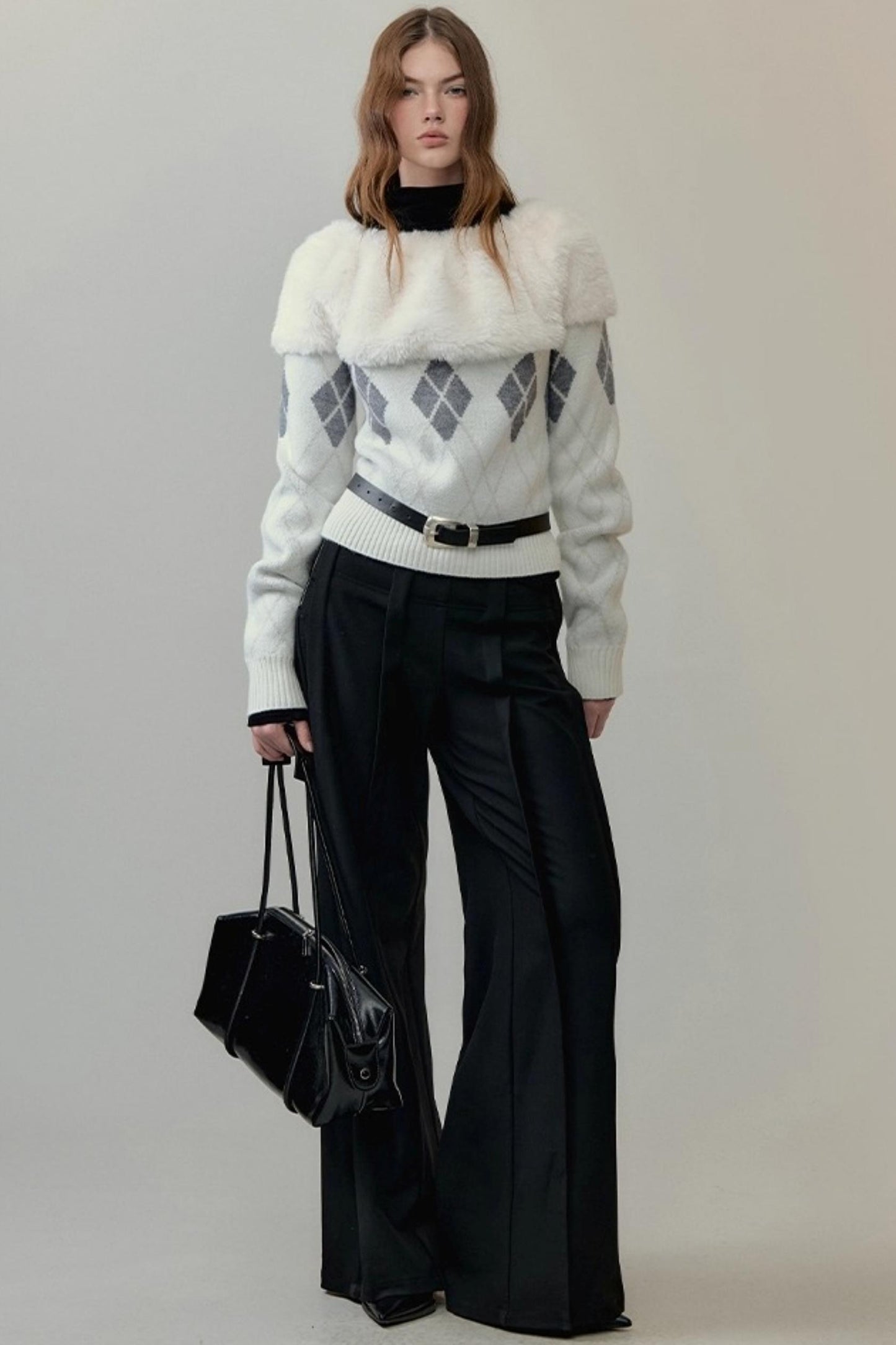 Color-Block High Neck Knit Top