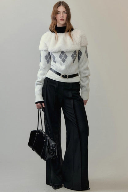 Color-Block High Neck Knit Top