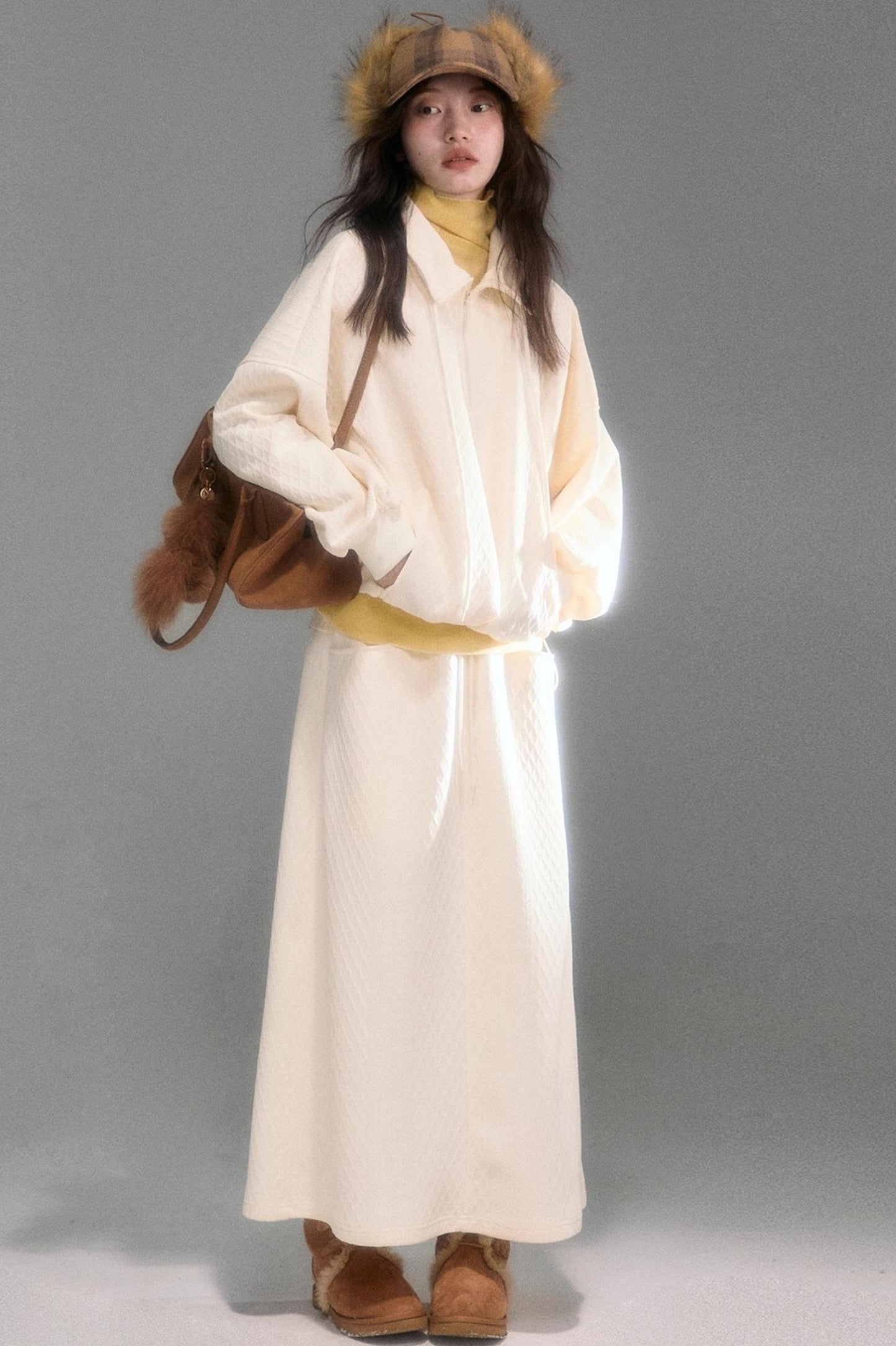 Moroccan Quilted Texture Sweatshirt Skirt Set-Up