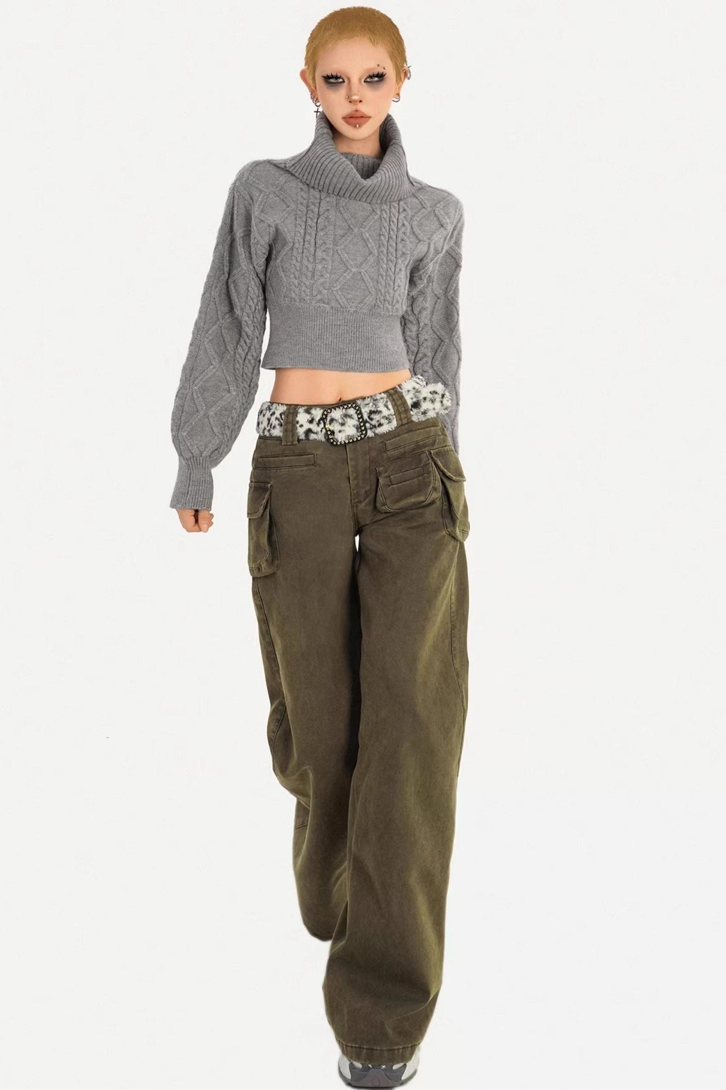 Retro Army Green Flared Pants