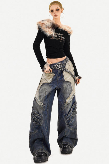 Irregular Patchwork Wide-Leg Pants