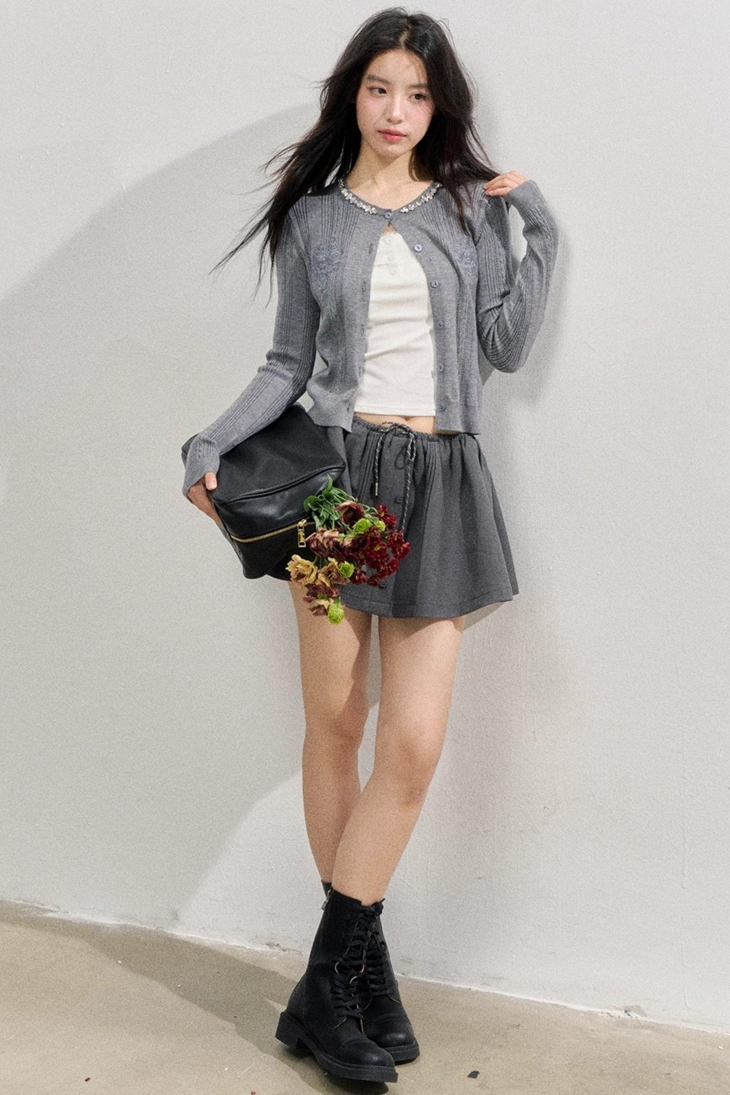 Rose Embroidery Knitted Cardigan