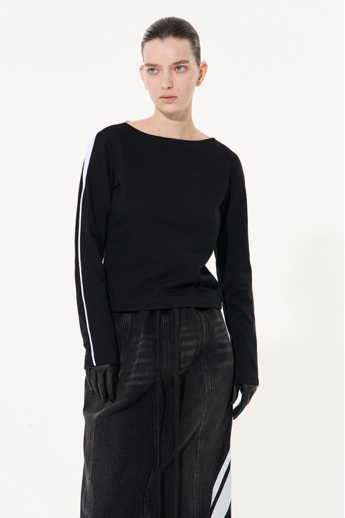 Striped Embroidered Crew Sweatshirt