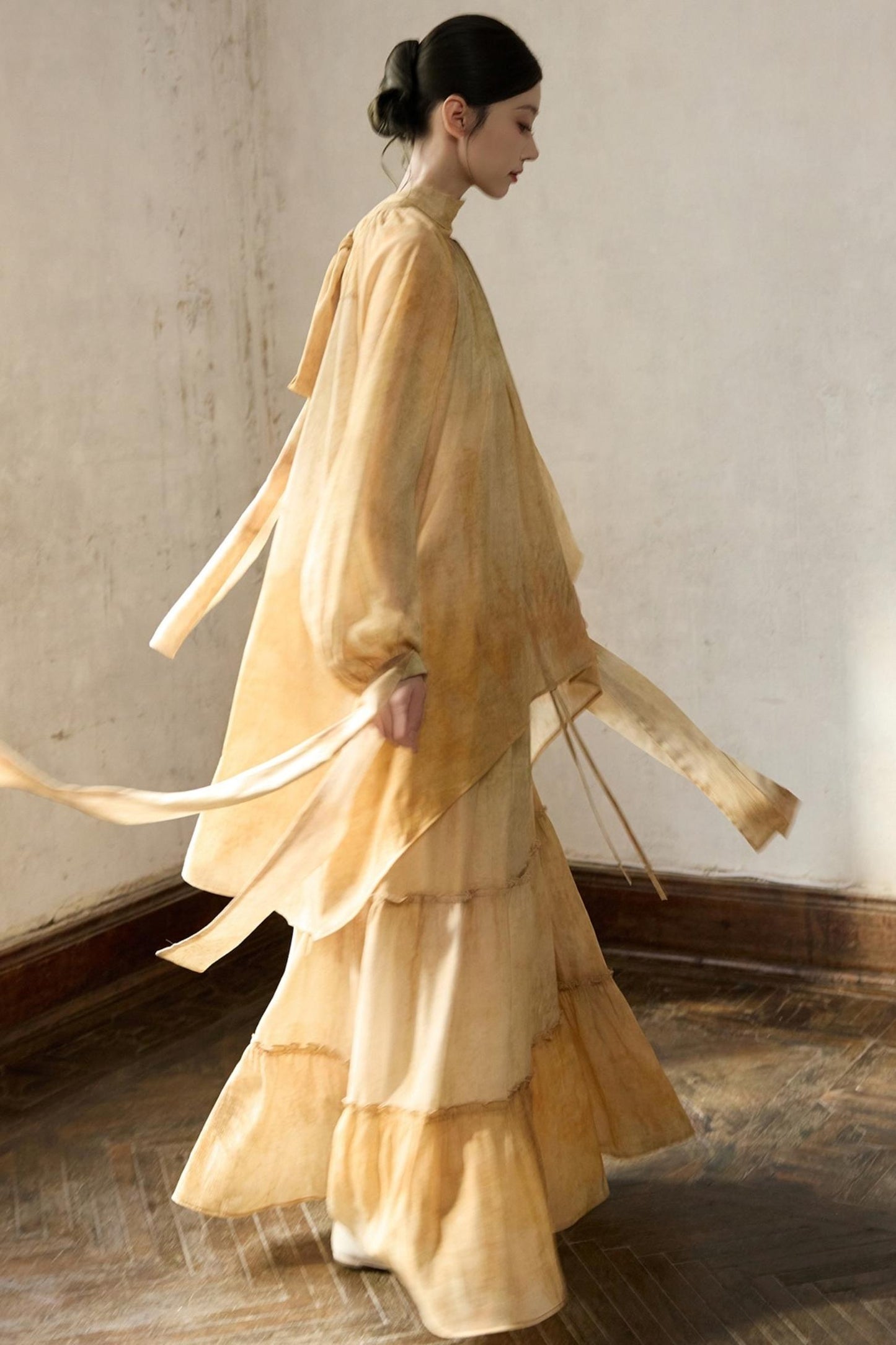 Romantic Lace-up Flowing Skirt Set-Up