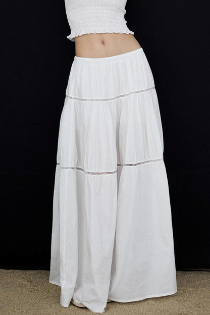 Elasticated White Long Skirt