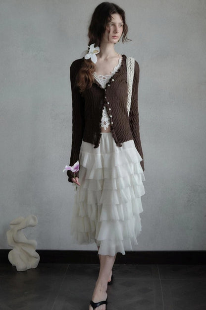 Embellished Lace Vest and Ruffle Skirt Set-Up