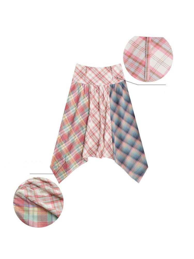 3 Types Of Plaid Patterns Double Waist Random Hem Skirt