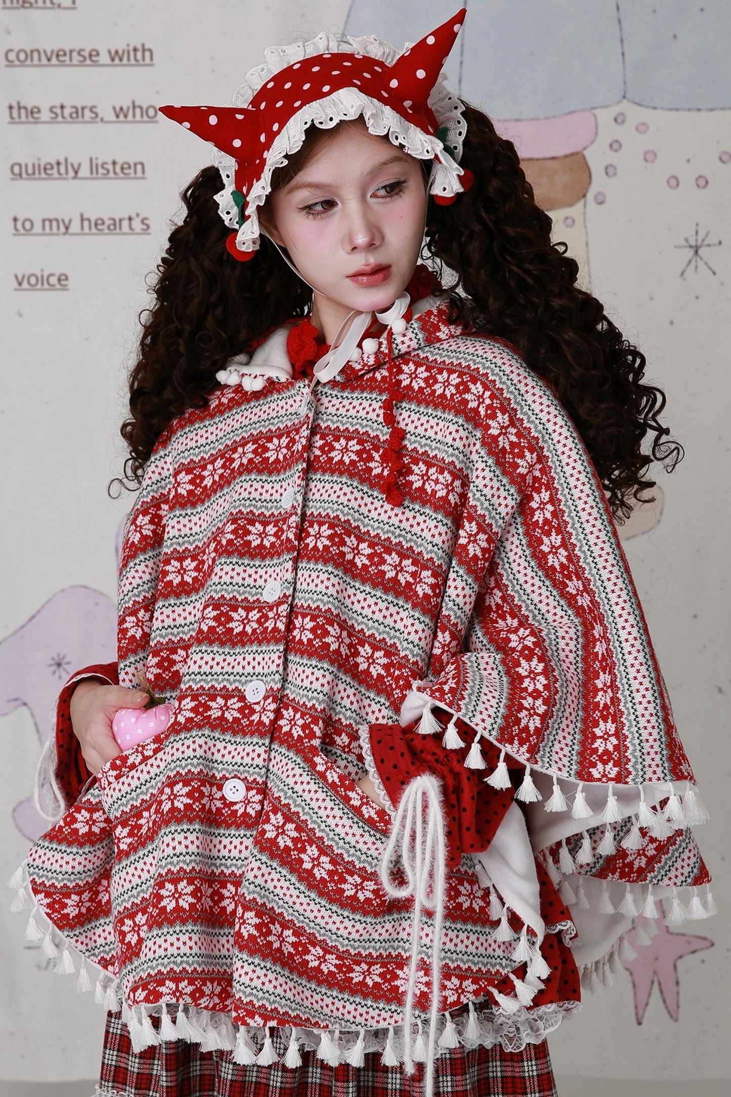 Vintage Red Knit Cape Jacket