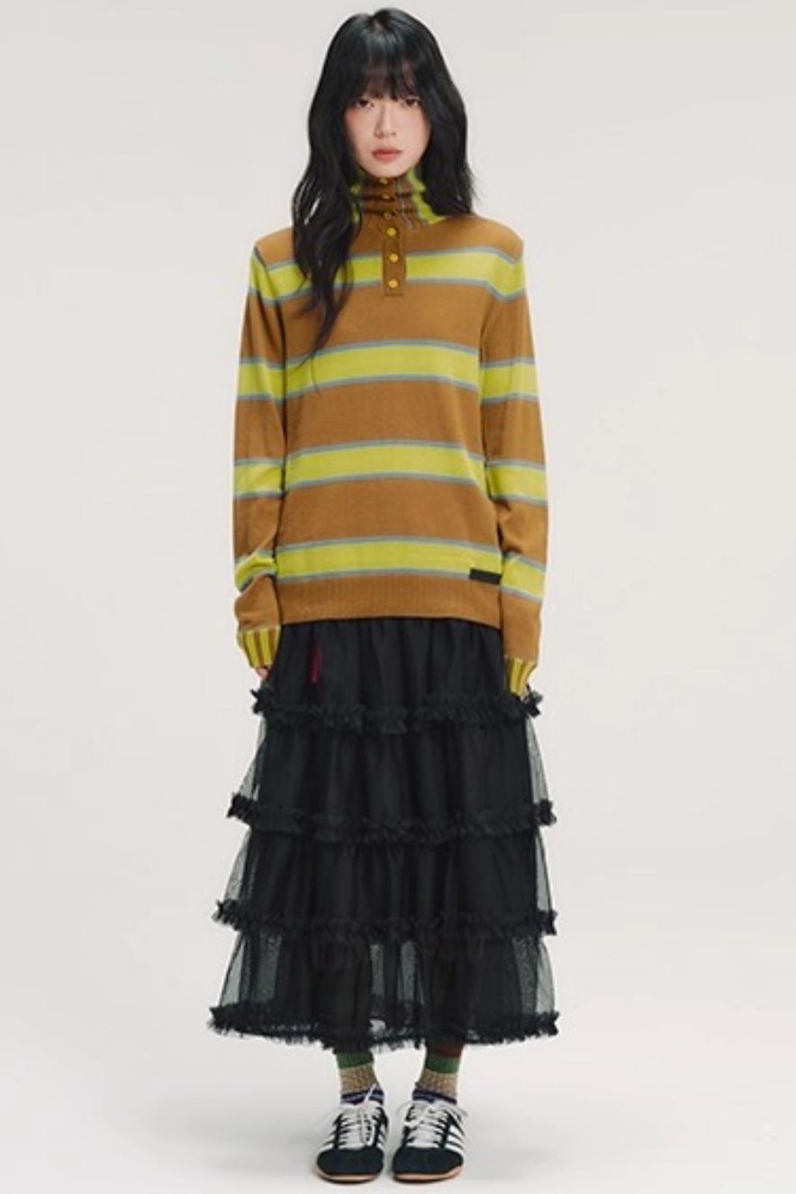 Color-Blocked Striped Knit Sweater
