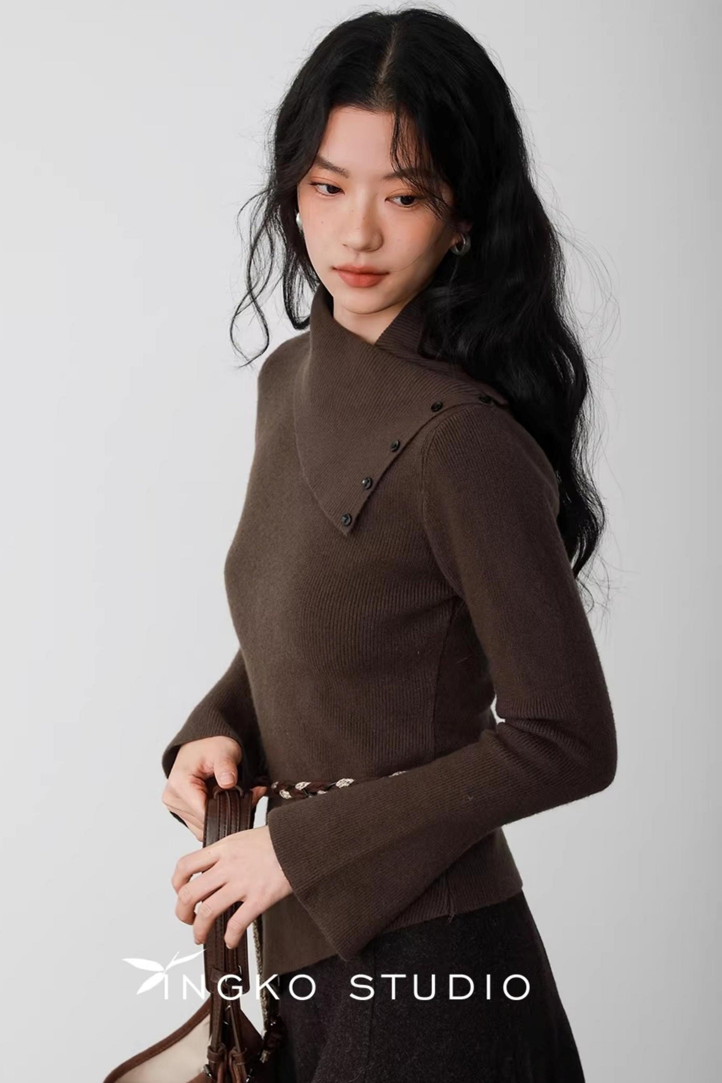 Hollow Slanted Collar Sweater