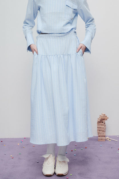 Airy Stripe Two Piece Skirt Set-Up