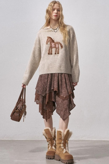 Lace Asymmetrical Layered Skirt