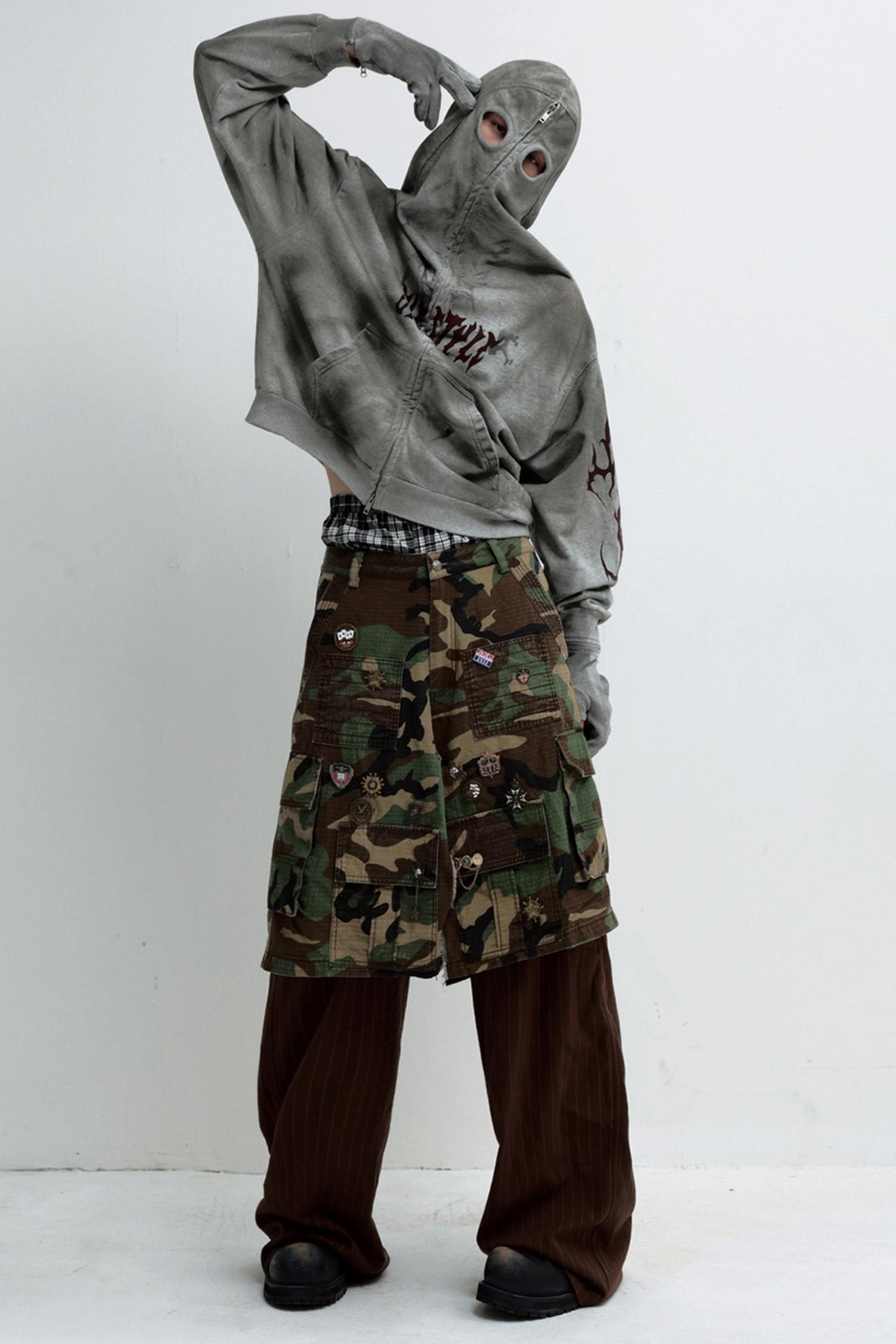 Camouflage Panel Straight-Leg Cargo Pants