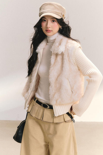 Eco-Friendly Faux Fur Knit Jacket